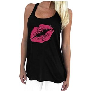 Clode Women Summer Tank Tops Lip Print O-Neck Sleeveless T-Shirt Vest Daliy Tees Shirt Blouse Hot Pink