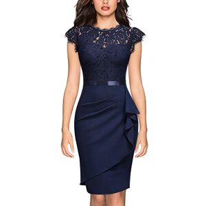 MIUSOL Women's Vintage Lace Cap Sleeve Cocktail Party Formal Wedding Guest Work Bodycon Dress (XX-Large, Navy Blue)