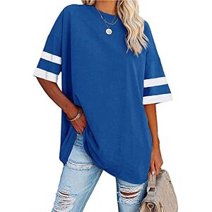 Famulily Color Block Loose Fitting Tee Tops for Women Ladies Striped Short Sleeve Baseball T Shirt Blue M