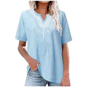 Kuih Womens Summer Tops Plus Size Casual Cotton Linen Blouse Summer Tees Half Sleeves V Neck Tunic Blouse Loose Shirt Women Baggy Oversized Embroidered Tshirt Ladies Elegant Tunic Tops Daily Wear