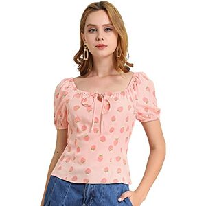 Allegra K Women's Square Neck Tie Fruit Bubble Sleeve Summer Crop Vintage Blouse Pink 12