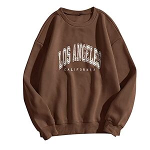 HZMM Casual LOS ANGELES Sweatshirt Printed Crewneck Cotton Long Sleeve Tops Ladies Sweatshirt Club Basic Tee Shirt Casual Jumper Tops fit Teenage Girl Brown, L