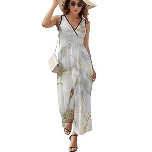 Generic041 Gold Marble Casual Maxi Dress For Women V-Neck Summer Dress Sleeveless Beach Dress S
