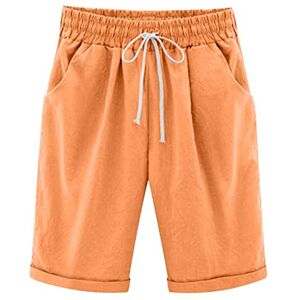 Amhomely Womens Pants Sale Clearance AMhomely Women's Shorts Summer Knee Length Shorts Trendy Solid Colour Comfy Cotton Linen Drawstring Elastic Waist Wokrout Shorts Ladies Casual Beach Shorts Running Shorts Bermuda Shorts Sale Orange L