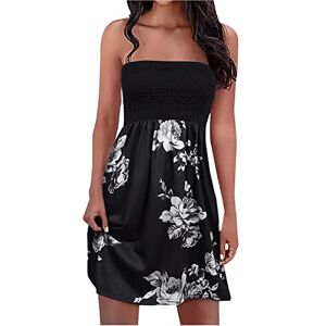 Generic E-661 Black Womens Sleeveless Strapless Off The Shoulder Dresses Floral Graphic Dresses for Ladies Beach Brunch Hawaiian Ruched Tropical Midi Fall Summer Dresses 2024 JI M