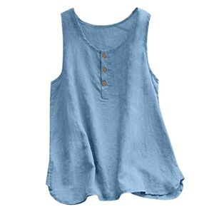 Generic Sleeveless Tank Tops for Women UK Solid Colour Crewneck Button Down Vest Tops Ladies Summer Baggy T Shirts Casual Dressy Going Out Tunics Blue