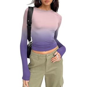 Achlibe Women Long Sleeve Crop Top Y2k Casual Basic Tight Crew Neck Cropped Tee Tshirt Going Out Shirts Blouse (A-Dark Purple, M)