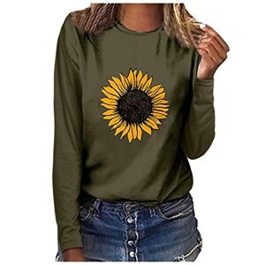 Clodeeu Women Crewneck Tops Fall Long Sleeve Sunflower Print Blouse Pullover Casual Shirts for Work Office Going Out
