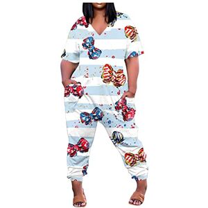 HAOLEI Jumpsuit for Women UK Plus Size 22-24 Oversized Jumpsuits Clearance Casual V Neck Short Sleeve Playsuit Rainbow Tie Dye Print Jumpsuits Onesies Rompers Harem Trousers with Pockets