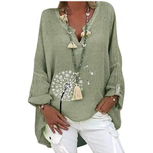 Clearance!Hot Sale!Cheap! Womens Cotton Linen Tunic Shirts Long Sleeve Collared Pullover Summer Beach Loose Fit Lightweight Tops Jumpers for Women UK Sale Green