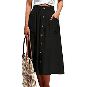 Weyalir Women Skirts High Waist Midi Skirt A-Line Vintage Solid Color Ladies Boho Beach Black M