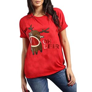 Fashion Star Womens Oversized Oh Deer Baggy Xmas T Shirt Top Oh Deer Red Plus Size (UK 16/18)