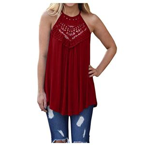 BUKINIE Summer Tank Tops for Women Halter Neck Casual Sleeveless Plain Tops Loose Lace Flowy Vests Shirts (Red,Small)