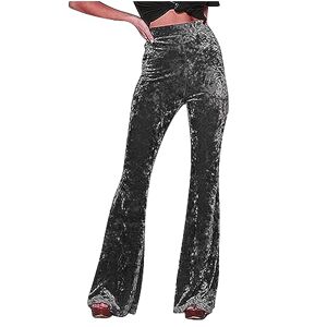 Black Friday Deals！ Flared Leggings Vintage Gold Velvet Bell Bottoms Gothic Flared Trousers Elegant High Waisted Trousers 70S Disco Trousers Gypsy Trousers Wide Leg Trousers Skinny Pants Casual Party Wear