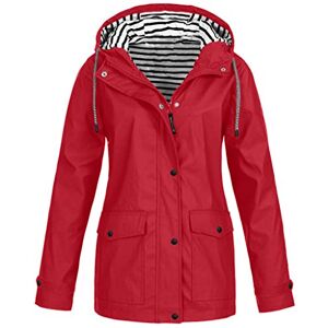 BUKINIE Womens Plus Size Raincoat Waterproof Trench Coat Outdoor Hooded Light Rain Jacket Packable Windbreaker S-5XL(Red,Medium)