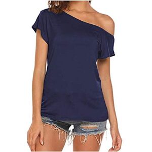 Generic One Shoulder T Shirts for Women UK Ladies Short Sleeve Solid Colour Summer Tops Casual Loose Fit Tunics Elegant Dressy Blouse Navy