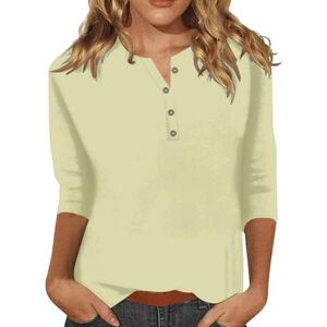 CreoQIJI Shirt Silver Fashion Women's Button Down 3/4 Sleeve Plain Tights T-Shirt, khaki, Large
