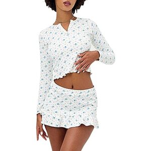 Springcmy Women Y2K Short Sleeve Bodysuit Summer Floral Print Button V-neck Shorts Romper Jumpsuit Clubwear Overral Streetwear (L-Blue, M)