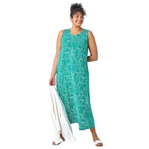 Roman Sleeveless Tie Dye Midi Stretch Dress for Women UK - Ladies Spring Everyday Summer Holiday Round Neckline Comfy Side Pocket Soft Jersey Frock Day Date Gowns - Green - Size 22