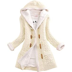 Générique Women Casual Knit Button Long Sleeve Cashmere Thick Warm Cardigan Hooded Coat Coats for Women Fur Dress, white, XXX-Large