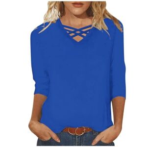 Summer Tops For Women JiaMeng-ZI Soft Trendy V Neck with Fashionable Design Blouse for Womens UK Cotton Womens Tops for UK 3/138 Length Sleeve Womens Tops for Work Place or Daily Holiday Blue