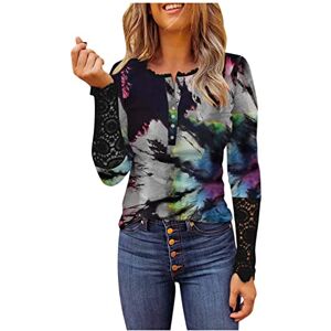 Briskorry V-Neck Long Sleeve Shirt Women's Elegant Print Tops Casual Casual Flowers Plus Size Sweatshirt Crew Neck Casual Top Button Down Blouse