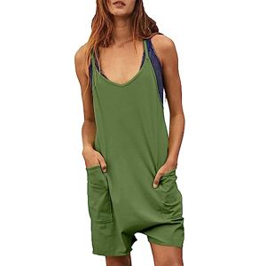 Generic Générique Womens Summer Casual Sleeveless Rompers Loose Spaghetti Strap Shorts Jumpsuit with Pockets Open Front Dress, Green, L