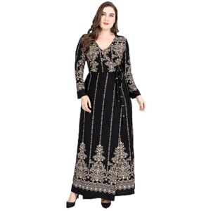 Ornrjfll Women Dress Long Sleeve Spring Woman Long V-Neck Print Maxi Summer Party Woman Elegant Dress Plus Size Black XL