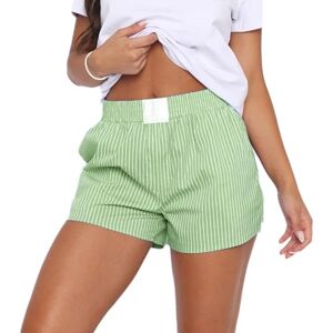 Alaurbeauty Boxer Shorts for Women Striped Shorts Y2k Cute Soft Elastic High Waisted Wide Leg Summer Shorts Lounge PJ Shorts (Green, XXL)
