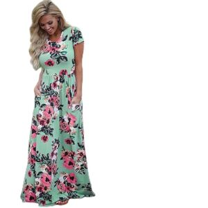LHQYA Dresses for women uk Summer Maxi Dresses Women'S Pink Floral Print Boho Beach Dress Women'S Evening Maxi Sundress.-602 Green-Xxl