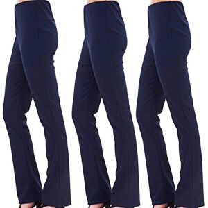 Vr7 Ladies (Pack of 3) Stretch Bootleg Trousers Ribbed Women Bootcut Elasticated Waist Pants Work WEAR Pull ON Bottoms Plus Sizes 8-26 (UK 14/29" Regular Inside Leg, Navy+Navy+Navy)