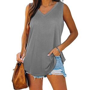 WEAREWE Summer Sleeveless Shirts Womens Tank Tops Cami Vest V Neck Casual Flowy Grey XL