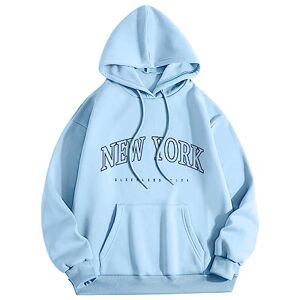 Asija Sale Clearance Asija Y2K Clothes, Womens Hoodies Long Sleeved Jumper New York Print Vintage Drawstring Hoodie Crew Neck Plus Size Sweatshirt Winter Autumn Fashion Warm Sweater Loose Casual Thick Tops