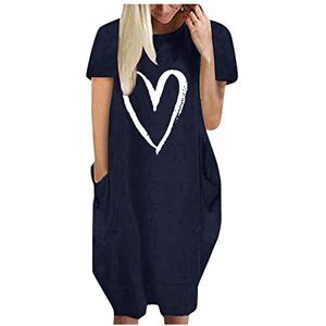 Janly Clearance Sale Women's Dress, Women Loose Love Print O-Neck Pockets Casual Short Sleeves Dress, for Holiday Summer (Navy-4XL