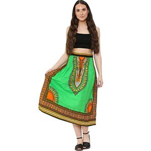 shop5pound.com New Ladies Beautiful African Dishiki Print Summer 100% Cotton Skirt Colorful Design One Size (Parrot Green)