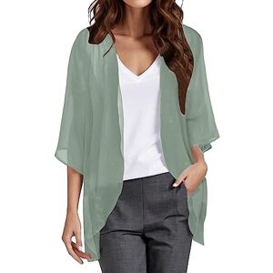 UNIQTA Chiffon Kimono Cardigans for Women UK 3/4 Sleeve Casual Loose Fit Cardigans Summer Open Front Sheer Cover Up Cardigans Bolero Dressy Blouse for Ladies Mint Green