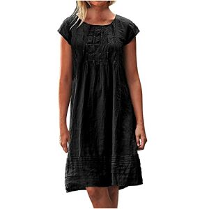 Dresses For Women Uk 0301a115914 FunAloe Linen Dresses for Women UK Plus Size UK Sale Short Sleeve Crewneck Dress Women Elegant Cotton Down and Loose Plain Mini Dress Pleated Down Dress Black for Special Occasions