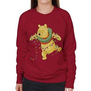 Disney Christmas Winnie The Pooh Tangled in Festive Lights Women's Sweatshirt Cherry Red