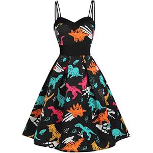 Funaloe Womens Casual Dresses Fashion Sleeveless Vintage Dinosaur Cami High Waist Swing Dress Dinosaur Print Strap High Waist Dress Black XL