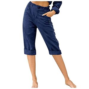 Générique Women's 3/4 Sports Pants Female Vintage Casual Yoga Pants Female Breathable Comfortable Pants High Waist Stretchy Pants Summer Pants Casual Pants with Pockets 2024, Marine, XXL