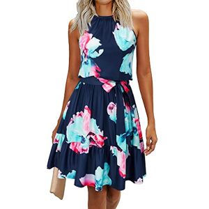 Newshows Summer Dresses for Women UK Halter Neck Dress Ladies Floral Beach Dress for Holiday Vacation(Floral-3, Large)