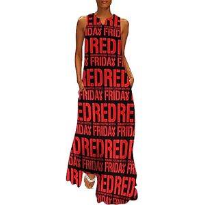 Songting R.E.D Remember Everyone Deployed Red Friday Women's Ankle Length Dress Slim Fit Sleeveless Maxi Dresses Casual Sundress M