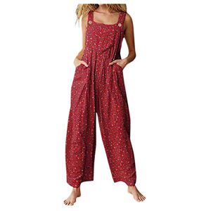 Janly Clearance Sale Womens One Piece, Women's Floral Prints Straps Wide Leg with Pockets Vintage Jumpsuit for Summer Holiday