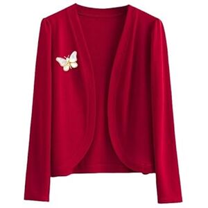 LIUYUYOUGO Summer Cardigans For Women Uk, Women Bolero Shrugs Summer Long Sleeve Cropped Cardigan Open Front Elegant Plain Shrug Jacket Ladies Lightweight Jacket Knit Cover-Up Tops With Butterfly Br