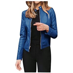 CHAOEN Women's Faux Leather Jackets Plus Size PU Moto Motorcycle Classic Biker Jacket Zip Up Short Outwear Ladies Casual Fashion Coat, 02-Blue, L