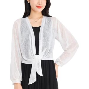 LIUYUYOUGO Summer Cardigan, Women Sexy Sheer Cardigan Long Balloon Sleeve Open Front Summer Lightweight Waterfall Cardigan Elegant Plain Shawl Shrug Jacket Casual Business Mesh Cover Up For Dress Wh