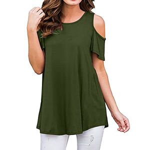 NQyIOS Women's Cold Shoulder Short Sleeve Casual Tunic Tops Loose Blouse Shirts Split Neck Top