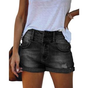 OATTIS Trendy Distressed Curled Edge Elastic Denim Shorts For Women's Hot Pants,Color2,L