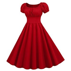 Strandkleid Damen Baumwolle Party Neck Retro Dress Vintage Short Women's Swing Summer 50s 60s Sleeve Women's Dress Velvet Dress, red, XXL