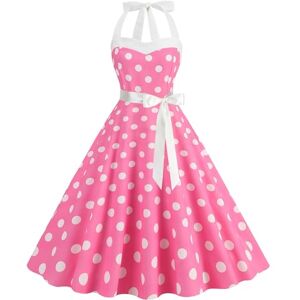 Women's Vintage Rockabilly Dress 1950s Cocktail Party Dress Polka Dot Halter Neck Sleeveless Retro Dresses A Line Swing Flowy Tea Dress Audrey Hepburn 50s 60s Dance Gown Sale Clearance Pink